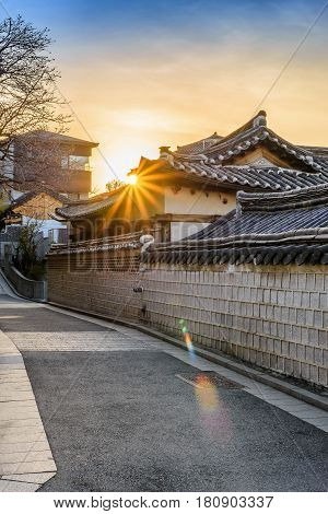 Sunrise at Bukchon Hanok Village Seoul South Korea