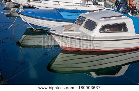 sea port with white boats can be used as background