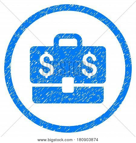 Accounting Case grainy textured icon inside circle for overlay watermark stamps. Flat symbol with dust texture. Circled vector blue rubber seal stamp with grunge design.