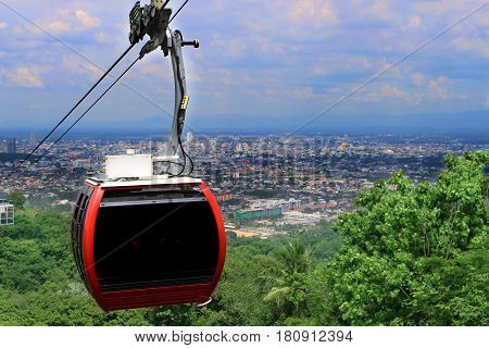 Air transport cable car on high, mountain