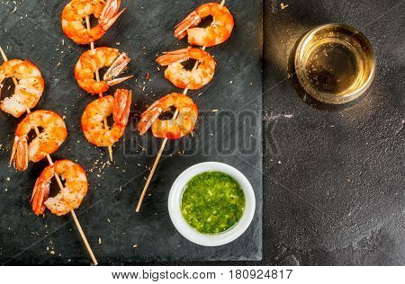 Fried Grilled Shrimp Prawns With White Wine