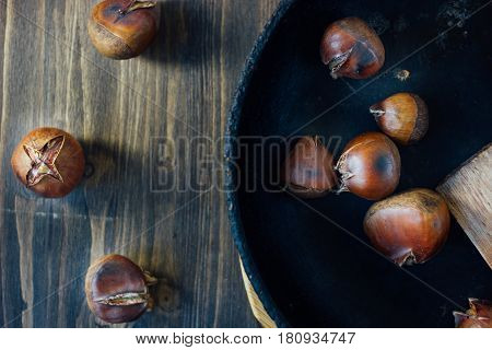 Roated Chestnuts On Pan