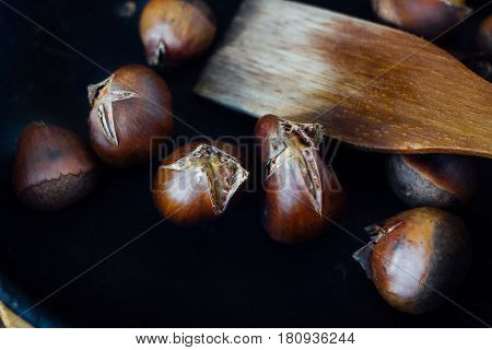 Roated Chestnuts On Pan