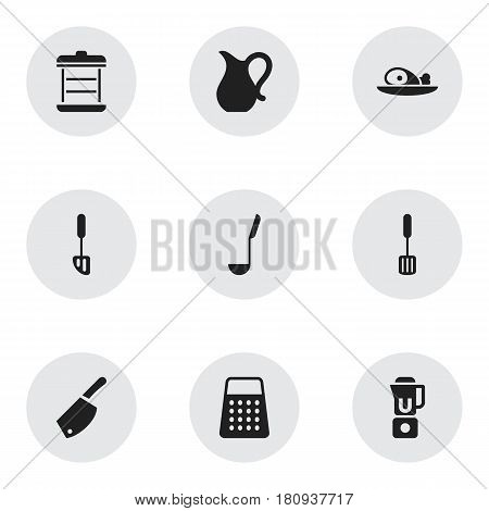 Set Of 9 Editable Food Icons. Includes Symbols Such As Jug, Meat, Backsword And More. Can Be Used For Web, Mobile, UI And Infographic Design.