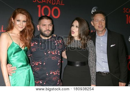 LOS ANGELES - APR 8:  Darby Stanchfield, Guillermo Diaz, Katie Lowes, George Newbern at the 