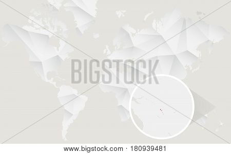 Vanuatu Map With Flag In Contour On White Polygonal World Map.