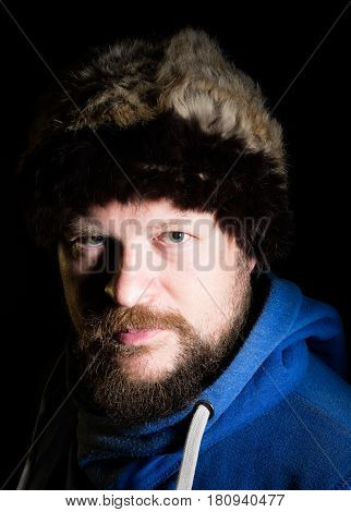 Portrait of solid nord hunter in fur hat