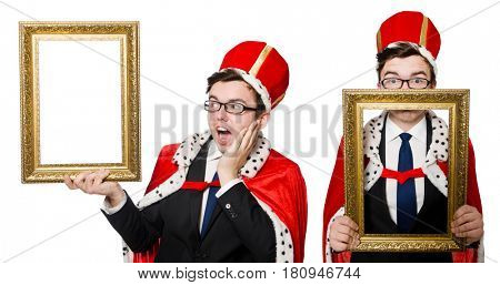 Man with picture frame isolated on the white
