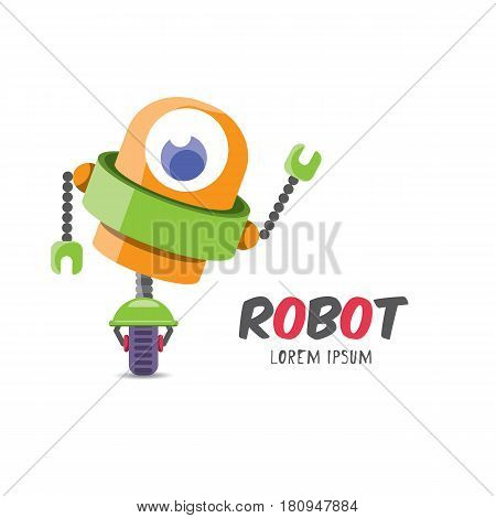 vector cartoon cute flat robot icon isolated on white. green funny robot logo design template