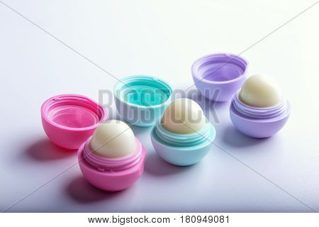 Lip balm. Cosmetic lip balm background. Make up