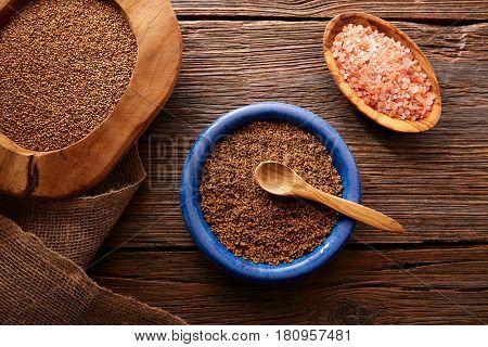 Sesame seeds gomasio seasoning ingredients with Himalayas salt