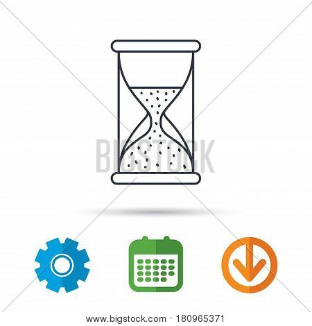 Hourglass icon. Sand time sign. Half an hour symbol. Calendar, cogwheel and download arrow signs. Colored flat web icons. Vector