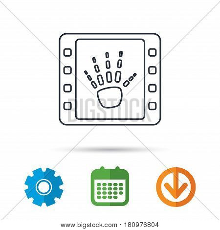 Hand X-ray icon. Human skeleton sign. Calendar, cogwheel and download arrow signs. Colored flat web icons. Vector