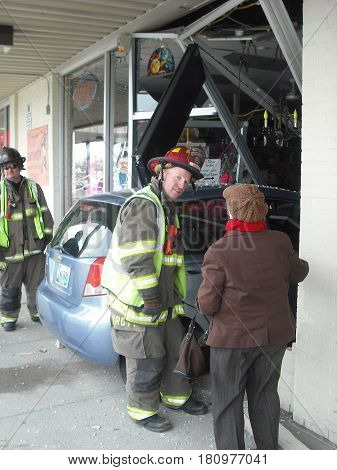 OCTOBER 2, 2013. CASPER, WY.  CIRCA:  Old female driver was confused and drove her car into a store in the shopping mall.
