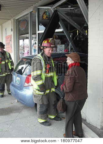 OCTOBER 2, 2013. CASPER, WY.  CIRCA:  Old female driver was confused and drove her car into a store in the shopping mall.
