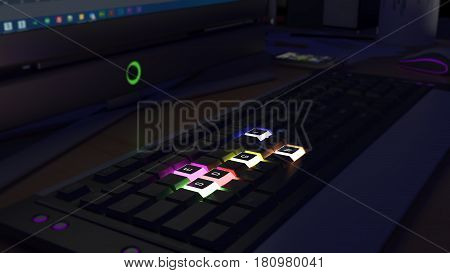 Illuminated Designers Keyboard on a Computer Desktop