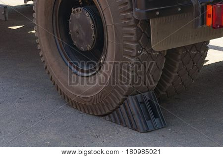 big double back wheel of the truck with an emphasis from any movement