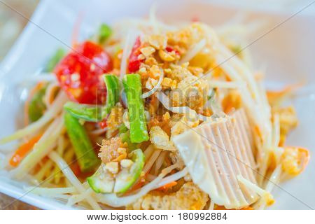 Colorful Thai Spicy Food. Papaya Salad Hot Chili Pepper Mix.
