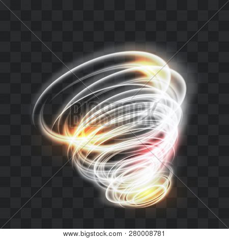 A Glowing Tornado. Rotating Wind. Beautiful Wind Effect. Isolated On A Transparent Background. Vecto