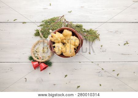 Pettole Is A Traditional Christmas South Italian Food Cooked From Dough And Fried In Olive Oil, Made