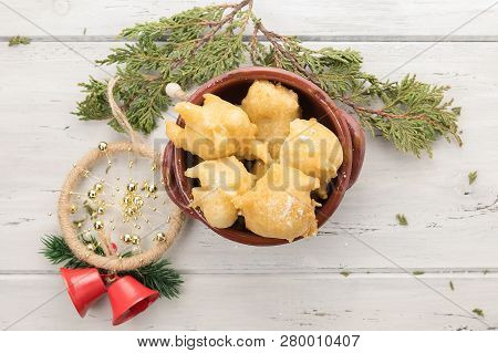 Pettole Is A Traditional Christmas South Italian Food Cooked From Dough And Fried In Olive Oil, Made