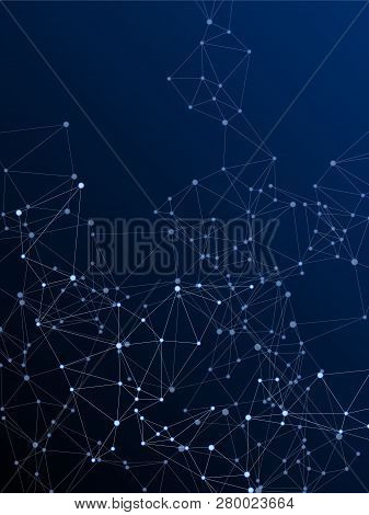 Gometric Plexus Structure Cybernetic Concept. Network Nodes Plexus Dark Blue Background. Biotechnolo