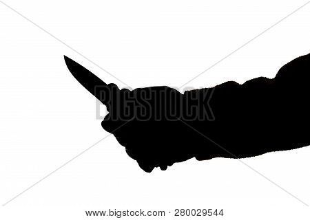 The Knife In The Hand Of Men Who Is Ready To Attack His Victim. Breaking The Law And Crime. Attack W