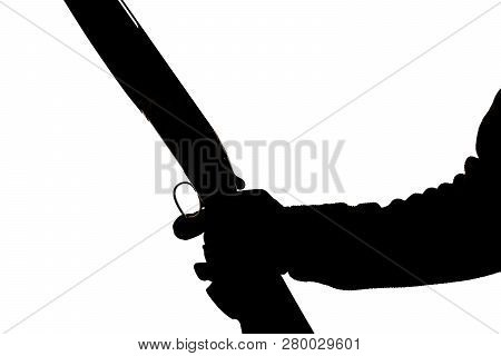 Silhouette Of A Hunting Double-barreled Rifle On A White Background. Bockflint In Human Hand In Glov