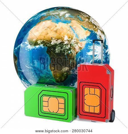 Global Roaming And Traveling, Travel Sim Concept, 3d Rendering Isolated On White Background