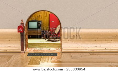 Mouse House, Home With Furniture And Appliences. 3d Rendering