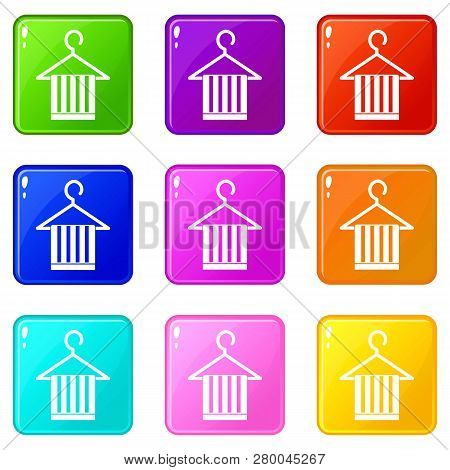 Scarf On A Coat Hanger Icons Of 9 Color Set Isolated Illustration