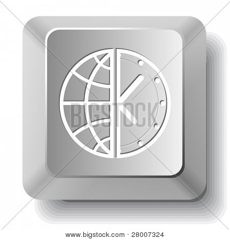 Globe et horloge. Clé de l'ordinateur. Illustration de la trame.