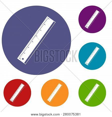 Yardstick Icons Set In Flat Circle Red, Blue And Green Color For Web