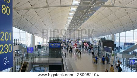 Chek Lap Kok, Hong Kong-30 December 2018: Hong Kong international airport check in area