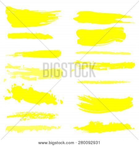 Vector Highlighter Brush Set. Hand Drawn Yellow Highlight Marker Stripes.