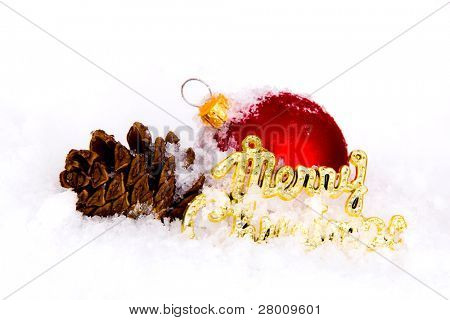 Bolas vermelhas de Natal com neve