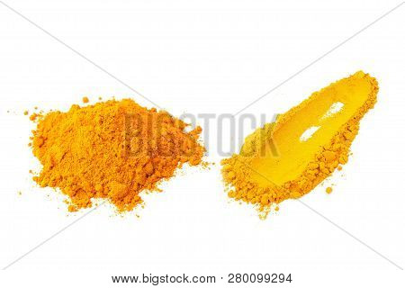 Turmeric Powder (curcuma) On White Background. Herbal