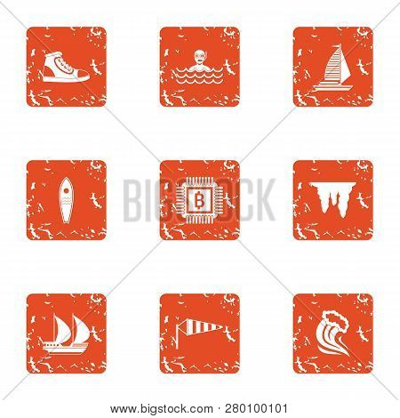 Wealthier Icons Set. Grunge Set Of 9 Wealthier Icons For Web Isolated On White Background