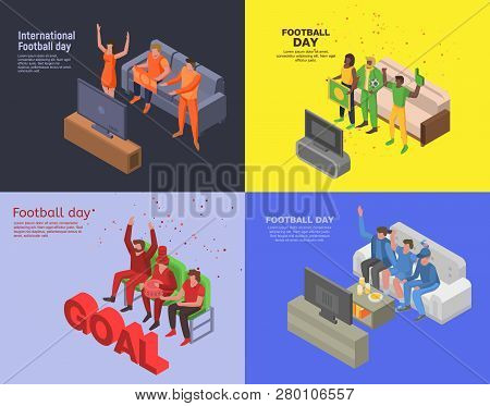 Soccer Day Banner Set. Isometric Set Of Soccer Day Banner For Web Design