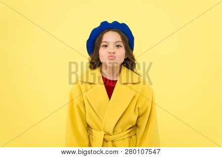 Duck Face Concept. Fashionable Kid Funny Grimace Face. Little Fashionista Posing. Kid Funny Face Sta