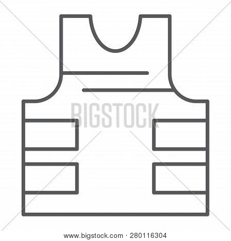 Bullet Proof Vest Thin Line Icon, Security And Uniform, Armor Jacket Sign, Vector Graphics, A Linear