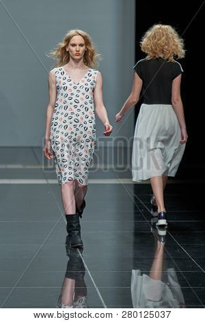 ST. PETERSBURG, RUSSIA - OCTOBER 28, 2015: Collection of Fashion House KOGEL at the fashion show during Mercedes-Benz Fashion Day St. Petersburg. It is one of the most popular fashion events in city