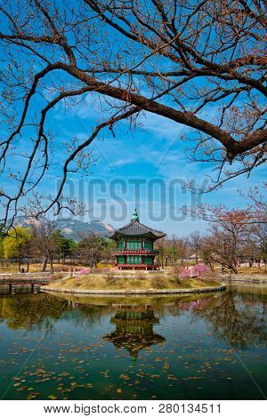 Hyangwonjeong Pavilion in Gyeongbokgung Palace, Seoul, South Korea