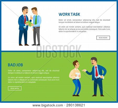 Bad Job And Work Task Vector Poster, Unsatisfied Boss Claiming Frustrated Worker With Improperly Don