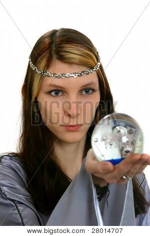 kobieta w spojrzenie sukienka z długim rękawem w sferze magia