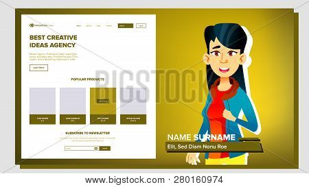 Self Presentation Vector. Asian Female. Introduce Yourself Or Your Project, Business. Illustration