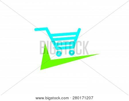 Blue Cart For Shopping Symbol With Ok Logo Design