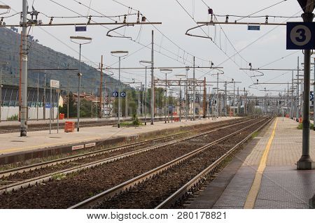 Italy, Prato - April 02 2017: The View Of The Railways In Prato Central Station On April 02 2017, Tu