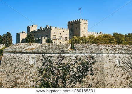 The Walls And Turrets Of The Medieval Castle Of The Joannite Order In The City Of Rhodes