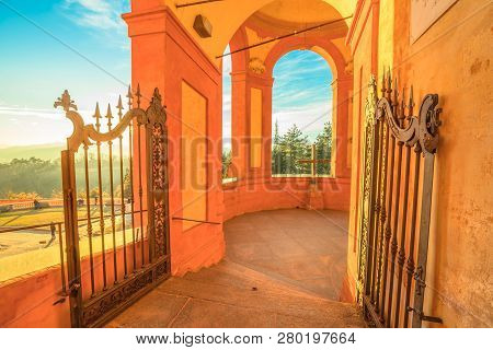 Entrance Gate Between The Portico And The Sanctuary Of San Luca. Famous Place Of Marian Worship On T